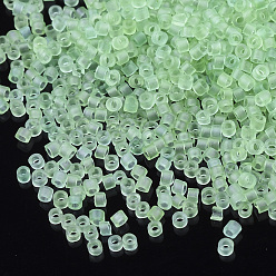 Light Green Transparent Glass Cylinder Beads, Seed Beads, Frosted Colours, Round Hole, Light Green, 1.5~2x1~2mm, Hole: 0.8mm, about 8000pcs/bag, about 85~95g/bag