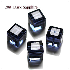 Prussian Blue Imitation Austrian Crystal Beads, Grade AAA, Faceted, Cube, Prussian Blue, 4x4x4mm(size within the error range of 0.5~1mm), Hole: 0.7~0.9mm