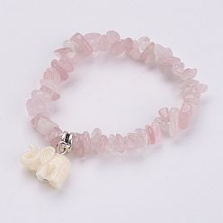 Quartz Rose Bracelets de résine elephant charm, avec des copeaux de quartz rose naturels, 2 pouces (51 mm)