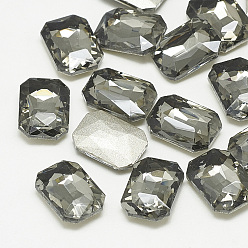 Black Diamond Pointed Back Glass Rhinestone Cabochons, Faceted, Rectangle Octagon, Black Diamond, 14x10x4mm