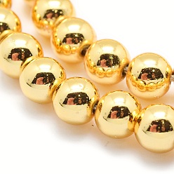 Golden Plated Electroplate Non-magnetic Synthetic Hematite Beads Strands, Grade AAA, Long-Lasting Plated, Round, Golden Plated, 6mm, Hole: 1mm, about 73pcs/strand, 15.7 inch(40cm)