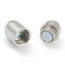 Stainless Steel Color 304 Stainless Steel Magnetic Clasps with Glue-in Ends, Column, Stainless Steel Color, 16x7mm, Hole: 3mm