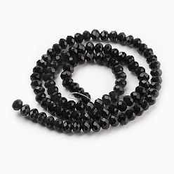 Black Glass Beads Strands, Imitation Jade Glass, Faceted, Rondelle, Black, 6x4~5mm, Hole: 0.8~1mm, about 88~92pcs/strand, 15.5 inch~16 inch(39~45cm)