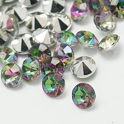 Mixed Color Imitation Taiwan Acrylic Rhinestone Pointed Back Cabochons, Faceted, Diamond, Mixed Color, 3x2mm