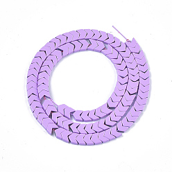 Violet Spray Painted Non-magnetic Synthetic Hematite Beads Strands, Arrow/Chevron, Violet, 5.5x6x2mm, Hole: 0.7mm, about 107pcs/strand, 16.1 inch