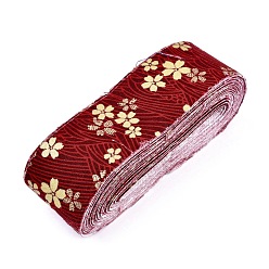 Dark Red Japanese Kimono Style Floral Cotton Ribbon, Single Printed, for DIY Hair Bow, Headwear, Handmade Trim, Dark Red, 1-1/2 inch(40mm), about 10yards/roll(9.14m/roll)