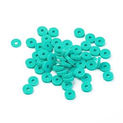 Medium Turquoise Eco-Friendly Handmade Polymer Clay Beads, Disc/Flat Round, Heishi Beads, Medium Turquoise, 3x1mm, Hole: 1mm, about 380~400pcs/strand, 17.7 inch