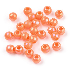 Coral Opaque Acrylic Beads, AB Color, Round, Coral, 4x3.5mm, Hole: 1.6mm, about 15000pcs/500g