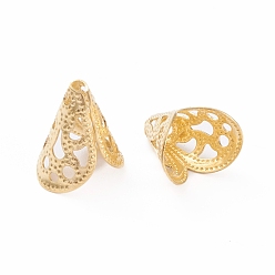 Real 18K Gold Plated Brass Filigree Bead Cones, Long-Lasting Plated, Real 18K Gold Plated, 12x10.5x8mm, Hole: 1.4mm