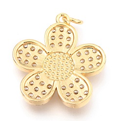 Yellow Brass Micro Pave Clear Cubic Zirconia Pendants, with Enamel and Jump Rings, Long-Lasting Plated, Flower with Smiling Face, Real 18K Gold Plated, Yellow, 24x22x3mm, Hole: 3mm