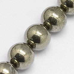 Pyrite Natural Pyrite Beads Strands, Round, 12mm, Hole: 1mm, about 33pcs/strand, 15.74 inch