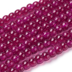FireBrick Spray Painted Crackle Glass Beads Strands, Round, Two Tone, FireBrick, 4mm, Hole: 1.1~1.3mm, about 200pcs/strand, 31.4 inch