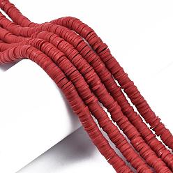 Индийский Красный Полимерной глины ручной работы бисер нитей, для поделок ювелирных изделий, Heishi бусы, Диск / плоские круглые, Индийская красная, 6x0.5~1 мм, отверстие : 1.8 мм, около 290~320 шт / нитка, 15.75 дюйм ~ 16.14 дюйм (40~41 см)