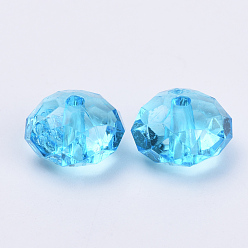 Deep Sky Blue Transparent Acrylic Beads, Faceted, Rondelle, Deep Sky Blue, 8x5mm, Hole: 1.4mm, about 2700pcs/500g