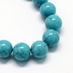Dark Turquoise Dyed Synthetic Turquoise Gemstone Bead Strands, Round, Dark Turquoise, 6mm, Hole: 1mm, about 66pcs/strand, 15.7 inch