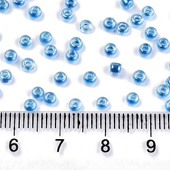 Dodger Blue 12/0 Glass Seed Beads, Transparent Inside Colours Luster, Round Hole, Round, Dodger Blue, 12/0, 2~2.5x1.5~2mm, Hole: 0.8mm, about 30000pcs/bag