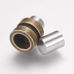 Bronze Antique 304 fermoirs magnétiques en acier inoxydable avec extrémités à coller, colonne, bronze antique, 16x10mm, Trou: 6mm