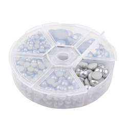 Gris 1 box abs cabochons en plastique imitation dôme perle, demi-tour, grises , 4~12x2~6 mm, sur 690 pcs / boîte