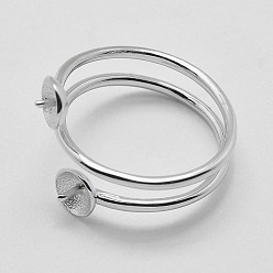 Platinum Rhodium Plated 925 Sterling Silver Finger Ring Components, For Half Drilled Beads, Platinum, Tray: 5.5mm, 16.5mm, Pin: 0.7mm