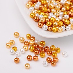 Mixed Color Caramel Mix Pearlized Glass Pearl Beads, Mixed Color, 4mm, Hole: 1mm, about 400pcs/bag