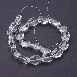 Clear Glass Bead Strands, Crystal Bead Strands, Faceted, Oval, Clear, 16x12~13x7mm, Hole: 1mm, 20pcs/strand, 12.5 inch