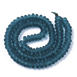 Dark Cyan Handmade Frosted Lampwork Beads Strands, Rondelle, Dark Cyan, 8x3.5~4.5mm, Hole: 1.5mm, about 108pcs/Strand, 15.75 inch