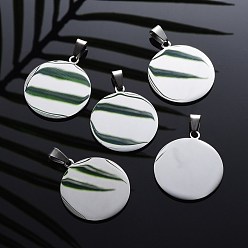 Stainless Steel Color 304 Stainless Steel Pendants, Manual Polishing, Stamping Blank Tag, Flat Round, Stainless Steel Color, 34x30x1.8mm