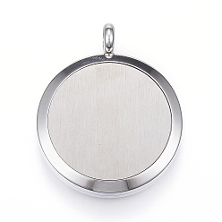 Black 304 Stainless Steel Diffuser Locket Pendants, with Perfume Pad and Magnetic Clasps, Flat Round with Cactus, Black, 36.5~37x30x6.5~7mm, Hole: 5mm