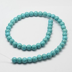 Dark Cyan Synthetic Howlite Bead Strand, Dyed, Round, Dark Cyan, 8x7mm, Hole: 1mm, about 51pcs/strand, about 15 inch