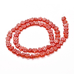 Rouge Main millefiori perles de verre brins, fleur, rouge, 4~7.2x2.6mm, Trou: 1mm, Environ 60~69 pcs/chapelet, 16 pouce (40 cm)