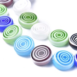 Mixed Color Flat Round Handmade Millefiori Glass Beads, Mixed Color, 10x4mm, Hole: 1mm, about 38pcs/strand, 14.5 inch