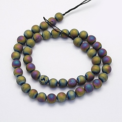 Multi-color Plated Electroplate Natural Druzy Agate Beads Strands, Dyed, Round, Frosted, Multi-color Plated, 14mm, Hole: 1mm, about 28pcs/strand, 15.7 inch(40cm)