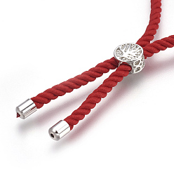 Red Cotton Cord Bracelet Making, with Brass Findings, Flat Round with Tree of Life, Red, 8-5/8 inch(22cm), Hole: 2mm