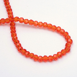 Rouge Orange Perles en verre transparentes , facettes (32 facettes) rondes, rouge-orange, 4~5mm, Trou: 0.5mm, Environ 93~98 pcs/chapelet, 14.17~14.57 pouce (36~37 cm)