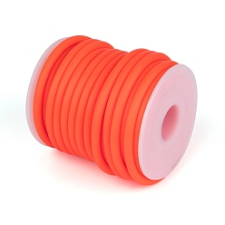 Orange Red Synthetic Rubber Cord, Hollow, with White Plastic Spool, Orange Red, 5mm, Hole: 3mm, about 10.93 yards(10m)/roll