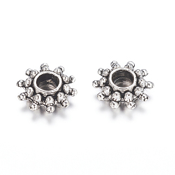 Antique Silver Tibetan Style Spacer Beads, Flower, Antique Silver, Lead Free & Cadmium Free , 9x3mm, Hole: 2.5mm