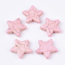 Pink Perles de turquoise synthétiques, teint, étoiles, rose, 19~19.5x20~21x5.5~6mm, Trou: 1.4mm