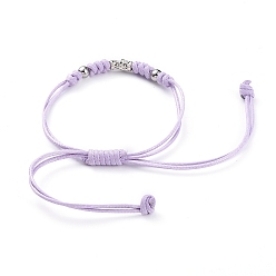 Lilac Braided Bead Bracelets, with Waxed Polyester Cord, Tibetan Style Alloy Tube Bails and 304 Stainless Steel Beads, Antique Silver & Stainless Steel Color, Lilac, 1 inch~4-3/8 inch((2.6~11cm)