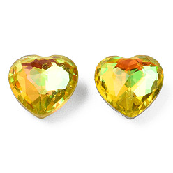 Citrine Glass Rhinestone Cabochons, Nail Art Decoration Accessories, Faceted, Heart, Citrine, 9.5x10x6mm