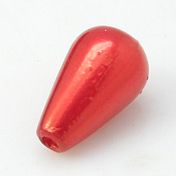 Red ABS Plastic Imitation Pearl, Drop, Red, 16x10mm, Hole: 1mm, about 600pcs/pound