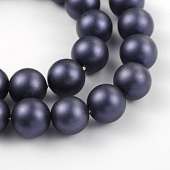 Indigo Round Shell Pearl Bead Strands, Frosted, Indigo, 6mm, Hole: 1mm, about 68pcs/strand, 15.7 inch