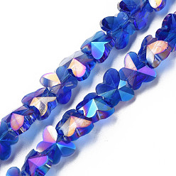 Blue Electroplate Transparent Glass Beads Strands, AB Color Plated, Faceted, Butterfly, Blue, 8x10x6mm, Hole: 1mm, about 100pcs/strand, 28.74 inch(73cm)