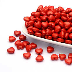 Red Opaque Acrylic Beads, Heart, Red, 10x11x6mm, Hole: 2mm, about 1267pcs/500g