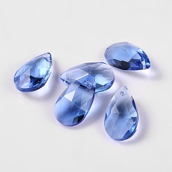 Bleu Royal Pendentifs en verre à facettes, bleu royal, 16x9x6mm, Trou: 1mm