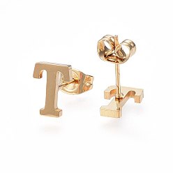 Letter T 304 Stainless Steel Pendants and Stud Earrings Jewelry Sets, Alphabet, Letter.T, 20~23x13~19x1.5mm, Hole: 6x3mm, 6~10x6~9x1mm, Pin: 0.8mm
