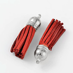 Dark Red Suede Tassels, with CCB Plastic Findings, Nice for DIY Earring or Cell Phone Straps Making, Platinum, Dark Red, 38x10mm, Hole: 2mm