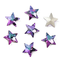Medium Orchid Glass Rhinestone Cabochons, Nail Art Decoration Accessories, Faceted, Star, Medium Orchid, 9.5x10x4.5mm