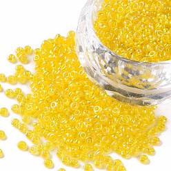 Yellow 12/0 Grade A Round Glass Seed Beads, Transparent Colours Rainbow, Yellow, 12/0, 2x1.5mm, Hole: 0.9mm, about 30000pcs/bag