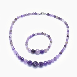 Améthyste Ensembles de bijoux de colliers et bracelets de perles graduées en améthyste naturelle, avec fermoirs mousquetons en laiton  , 17.5 pouce (44.5 cm), 2 pouce (5 cm)