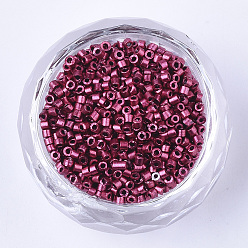 Camellia Glass Cylinder Beads, Seed Beads, Metallic Colours, Round Hole, Camellia, 1.5~2x1~2mm, Hole: 0.8mm, about 8000pcs/bag, about 85~95g/bag
